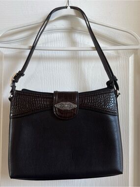 Brighton Theodora Black Leather Handbag with Silver Heart Charm